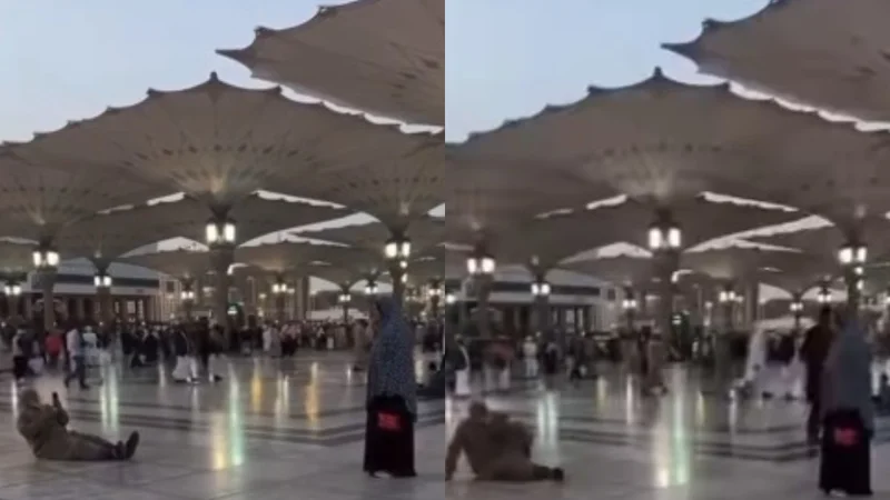 Husband lays on floor at Masjid e Nabwi to take wife’s perfect photo goes viral