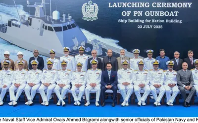 Pakistan Navy launches PNS Sahiwal Gun Boat at Karachi Shipyard