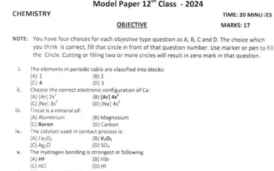 Lahore board's FSC part 2 chemistry model and guess papers 2024