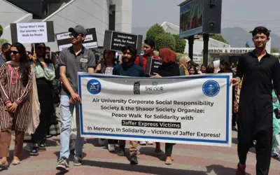 Air University students rally for peace in solidarity with Jaffar Express victims