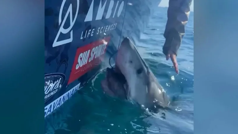 Woman’s attempt to pet great white shark off Georgia coast ends in sudden scare