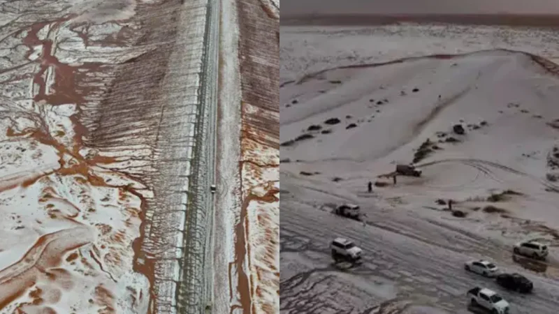 Rare snowfall: Saudi Arabia’s Al-Jawf region witnessed snowfall for the first time