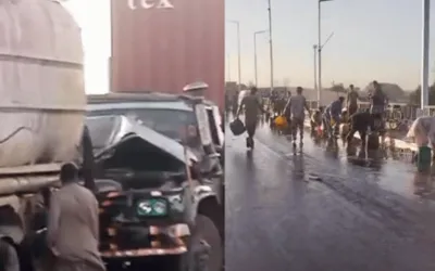 Oil tanker collides with trailer on Native Jetty Bridge, spilling millions worth of oil